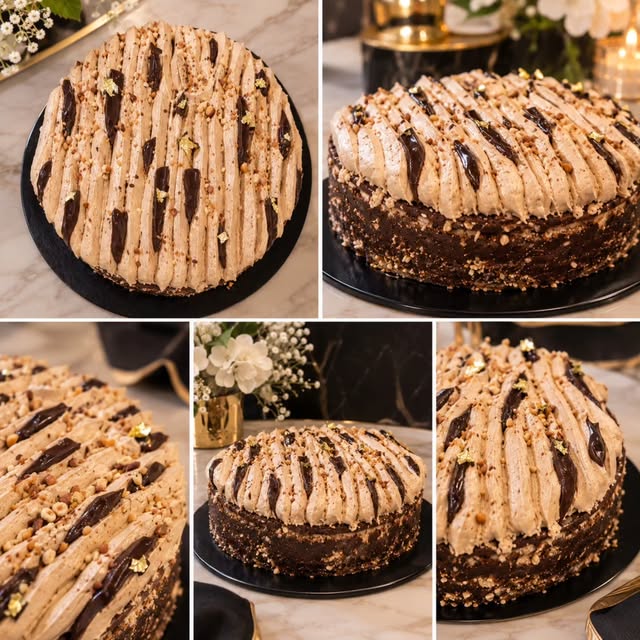 Création Gourmi’ness avec un généreux pochage, des éclats et des décors chocolatés, photographiée sous plusieurs angles